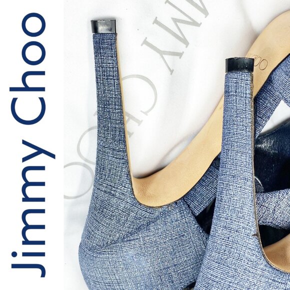 JIMMY CHOO BLUE DENIM LUCKY PEEP TOE HEELS CUT OUT DETAIL, EU 37 - Picture 7 of 12